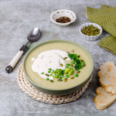 Thick vegetable cream soup with white sauce