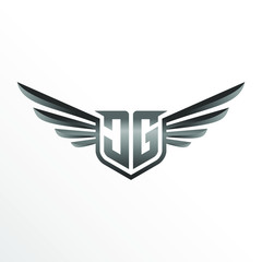 Initial Letter JG with Wings