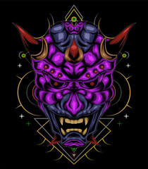 devil face illustration. head of demon. japanese demon mask.