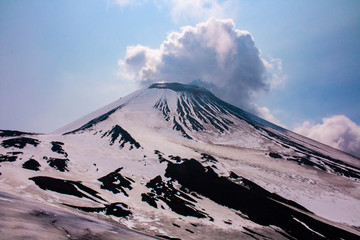 Avacha volcano peak crater fumarole brimstone