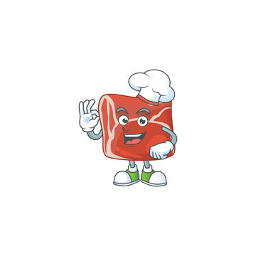 A picture of beef cartoon character wearing white chef hat