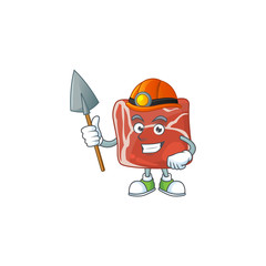Cool miner worker of beef cartoon design concept