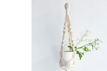 Hand made macrame isolated on white background.Embroidery.