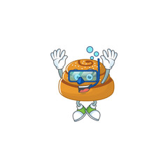 A cartoon design of kanelbulle trying Diving glasses