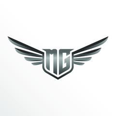 Initial Letter MG with Wings