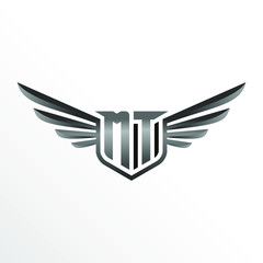 Initial Letter MT with Wings