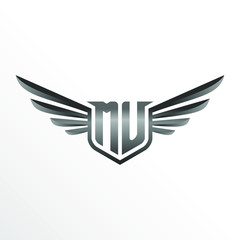 Initial Letter MU with Wings