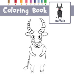 Coloring page Buffalo standing on two legs animal cartoon character vector illustration
