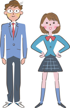 制服の学生　ペア　イラスト