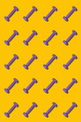 Dumbbell pattern, diagonal composition on a bright yellow background, sport concept