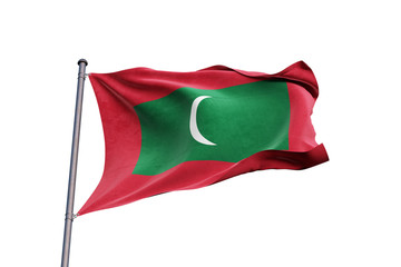 Maldives flag waving on white background, close up, isolated – 3D Illustration