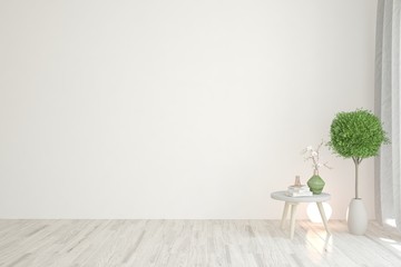 Empty room in white color. Scandinavian interior design. 3D illustration