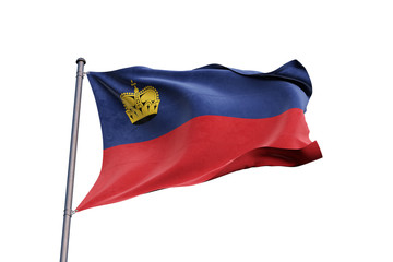 Fototapeta na wymiar Liechtenstein flag waving on white background, close up, isolated – 3D Illustration