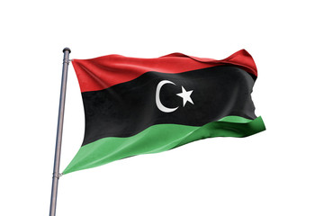 Libya flag waving on white background, close up, isolated – 3D Illustration