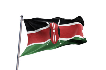 Kenya flag waving on white background, close up, isolated – 3D Illustration