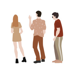 Young people look at something. Flat characters isolated on white background. Colorful vector illustration.