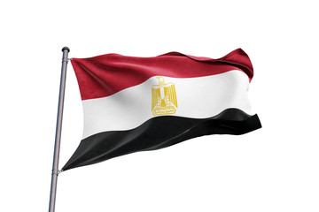 Fototapeta na wymiar Egypt flag waving on white background, close up, isolated – 3D Illustration