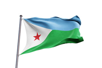 Djibouti flag waving on white background, close up, isolated – 3D Illustration