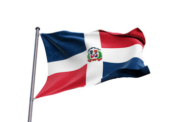 Naklejka na ściany i meble Dominican Republic flag waving on white background, close up, isolated – 3D Illustration