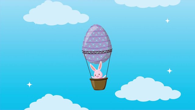 happy easter animated card with rabbit in egg painted balloon air hot