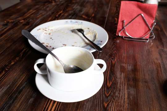 A Deep Empty Plate On The Table After A Full Dinner During A Break At Work