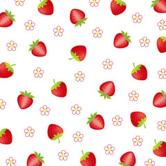 Fruit pattern.Cute fresh strawberry with flower blossom isolated on white background.Design for print or screen backdrop ,Fabric and tile wallpaper.Cartoon fruits.Vector.Illustration.