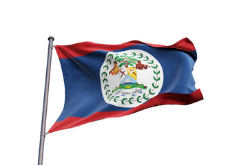 Belize flag waving on white background, close up, isolated &ndash; 3D Illustration