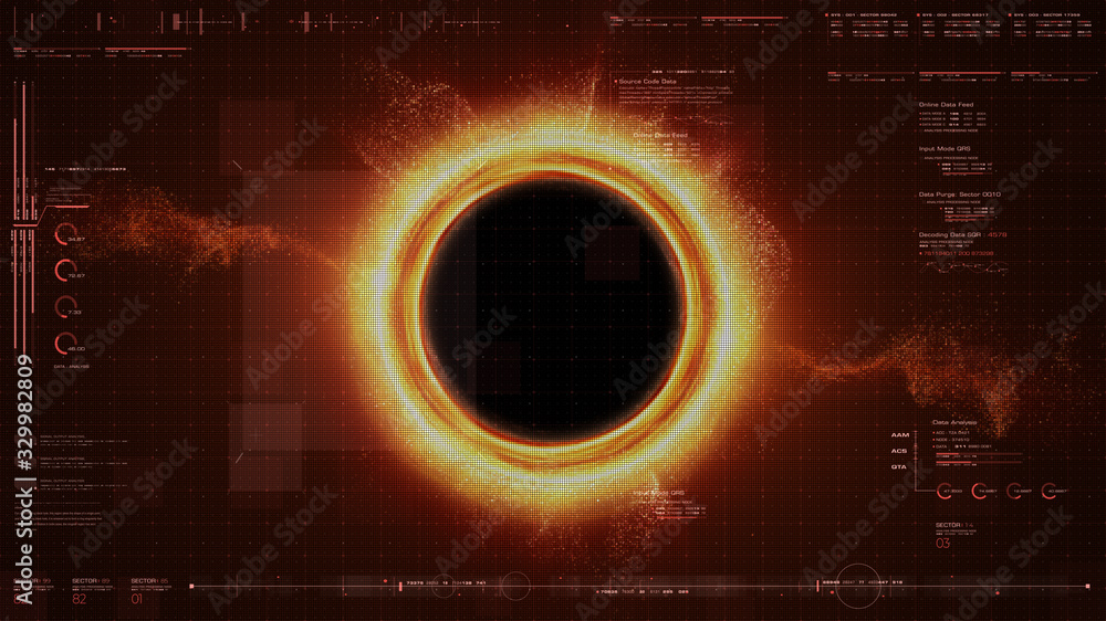 Poster Futuristic head up display simulation of a Black Hole a region of space-time exhibiting such strong gravitational effects that nothing can escape