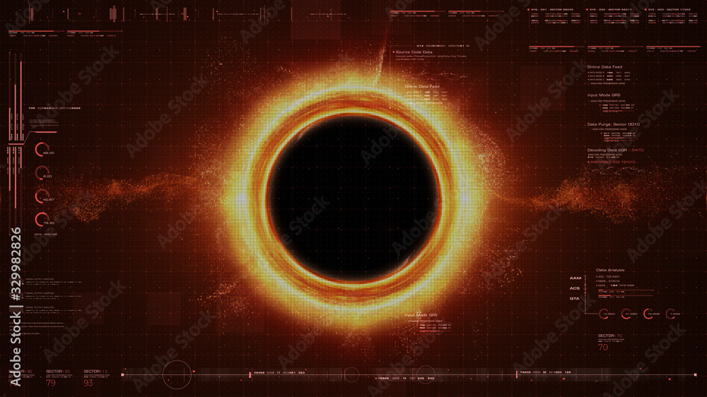 Poster Futuristic head up display simulation of a Black Hole a region of space-time exhibiting such strong gravitational effects that nothing can escape