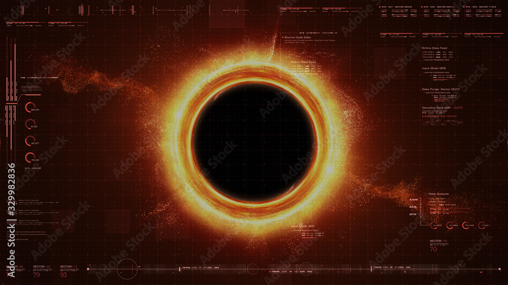 Poster Futuristic head up display simulation of a Black Hole a region of space-time exhibiting such strong gravitational effects that nothing can escape