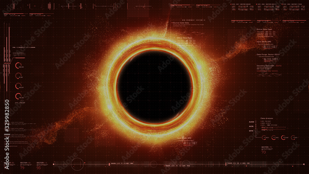 Poster futuristic head up display simulation of a black hole a region of space-time exhibiting such strong 