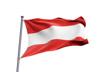 Fototapeta na wymiar Austria flag waving on white background, close up, isolated – 3D Illustration