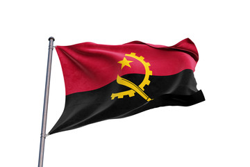 Angola flag waving on white background, close up, isolated – 3D Illustration