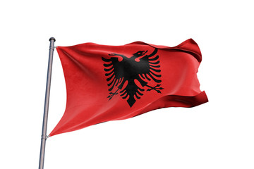 Albania flag waving on white background, close up, isolated – 3D Illustration