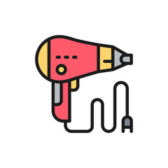 Hair dryer, barber tool flat color line icon.