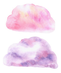 Watercolor clouds. Gentle isolated illustrations for design.