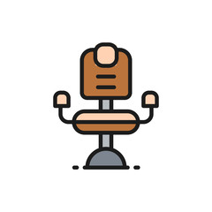 Barber chair, hairdresser flat color line icon.