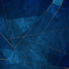 Dark blue grunge corporate abstract background with golden lines. Vector design