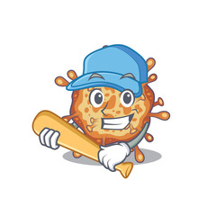 Mascot design style of retro virus corona with baseball stick