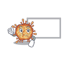 cute retro virus corona cartoon character Thumbs up bring a white board