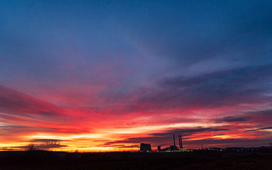 sunset over city, nice sunset sky