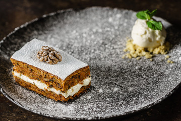 Easter carrot cake with ice cream