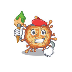 Talented retro virus corona Artist cartoon character with brush