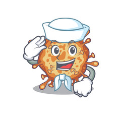 Cute retro virus corona Sailor cartoon character wearing white hat