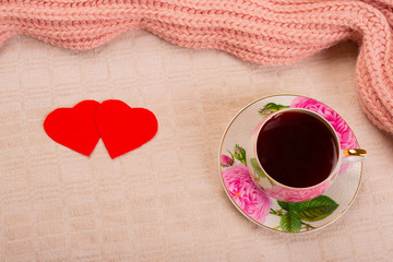 Photo postcard with a delicate background and a tea pair.