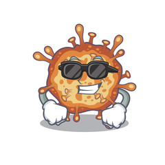 Naklejka premium Super cool retro virus corona mascot character wearing black glasses