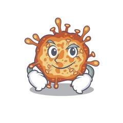 Funny retro virus corona mascot character showing confident gesture