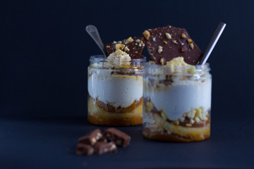 Two pieces of white cream with chocolate