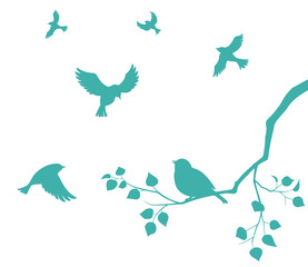 鳥の群れと木の枝