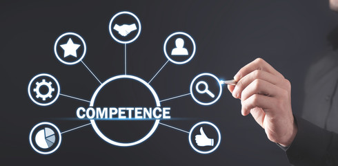 Businessman writing in screen. Competence. Business. Internet. Technology